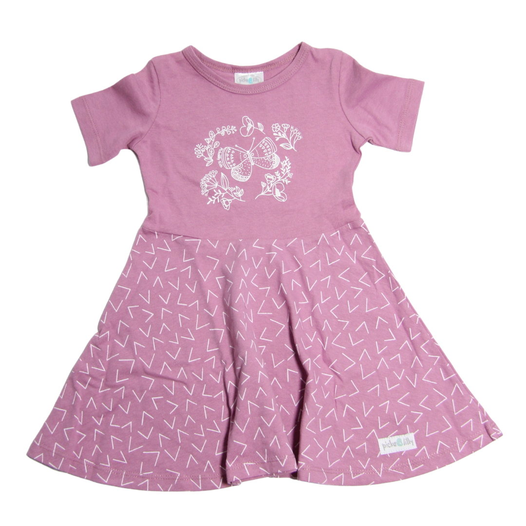 Summer sleeve mauve tictac butterfly twirl dress