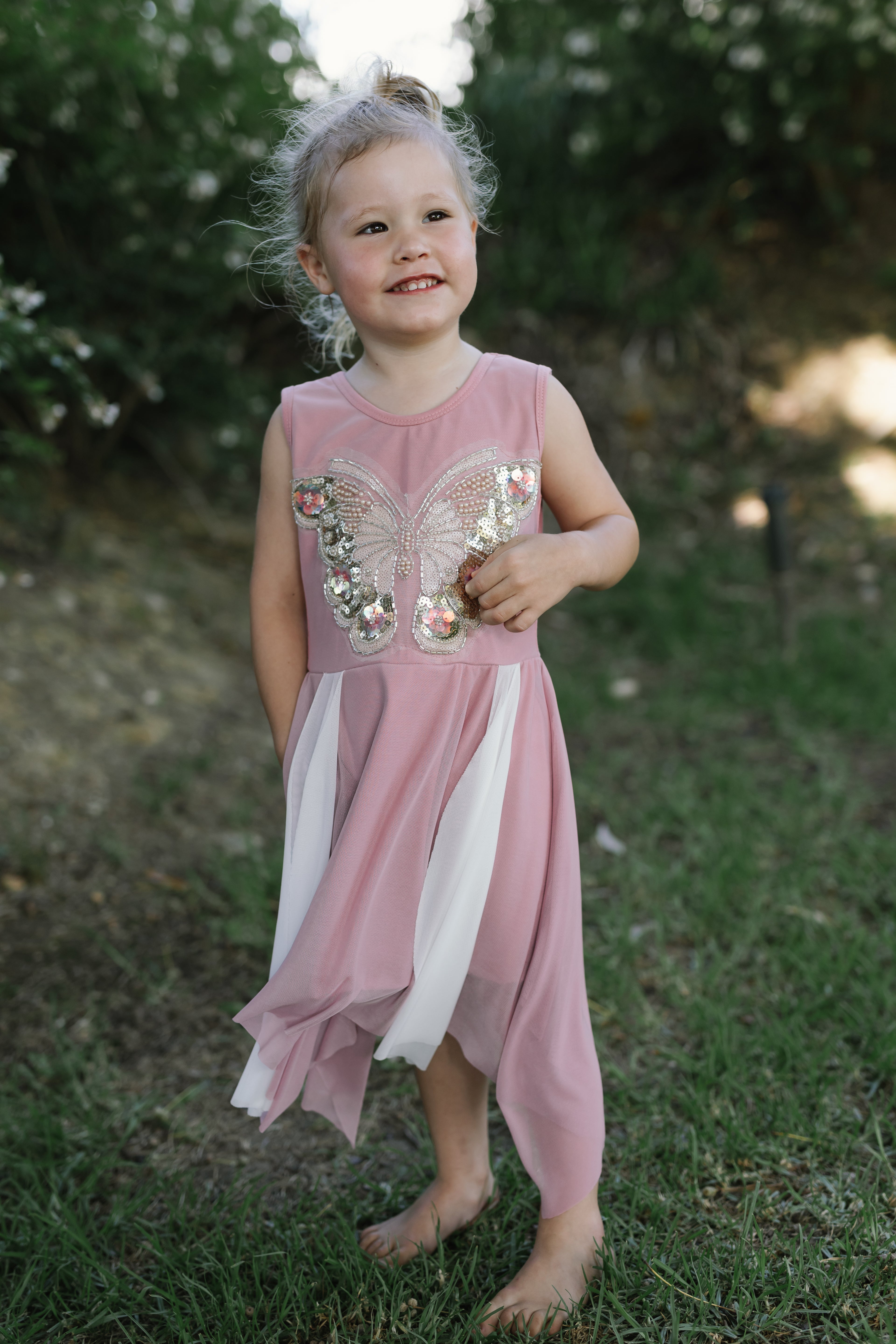 Girls Princess Dress Dusty Pink Butterfly Sparkle