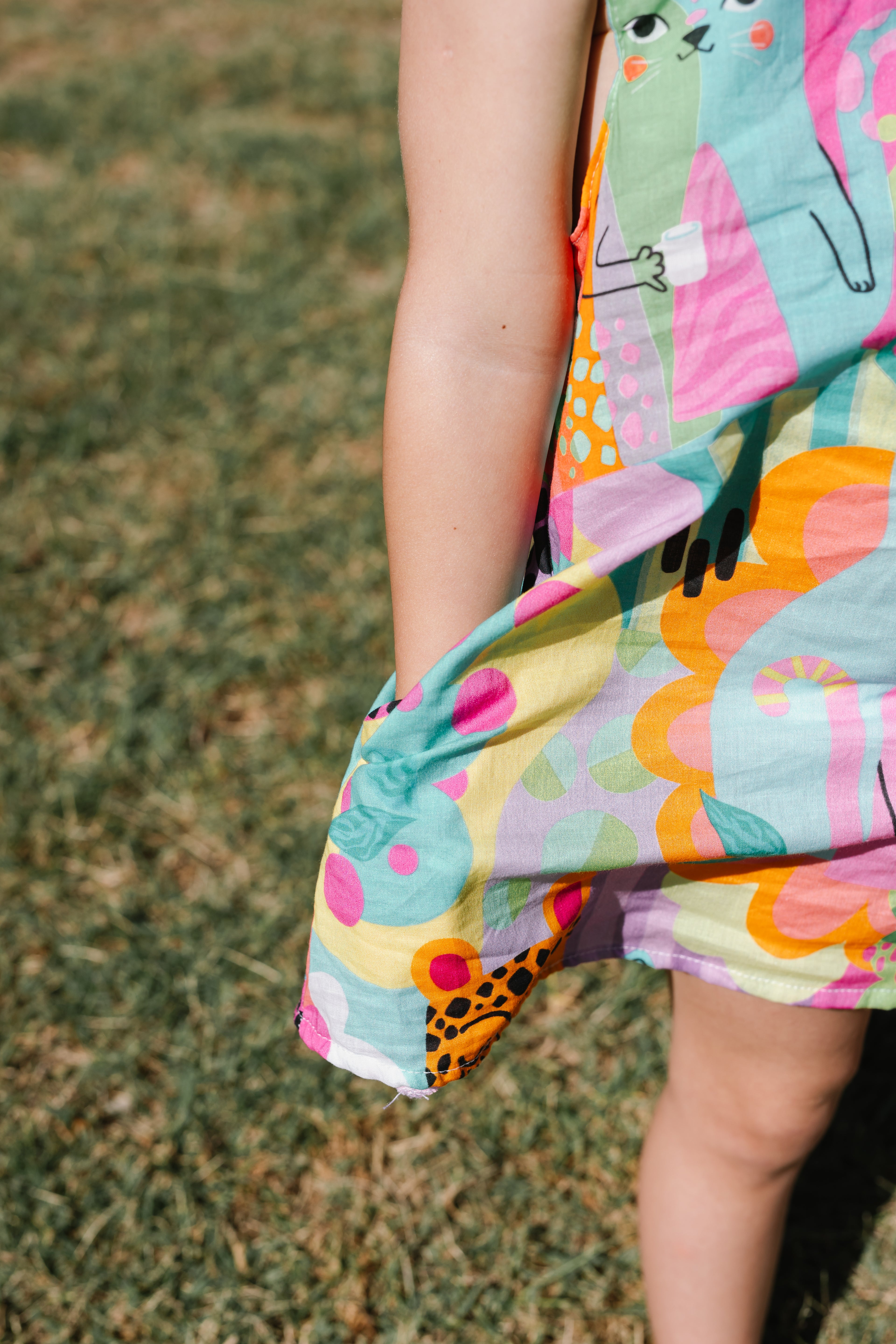 Girls Summer Pocket Dress Funky Cats print