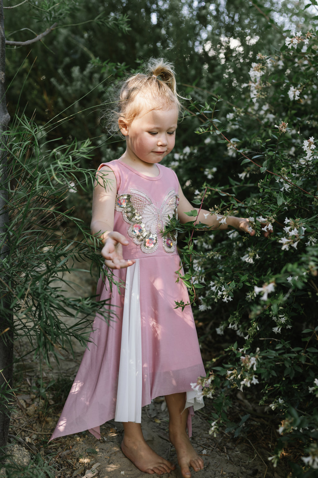 Girls Princess Dress Dusty Pink Butterfly Sparkle