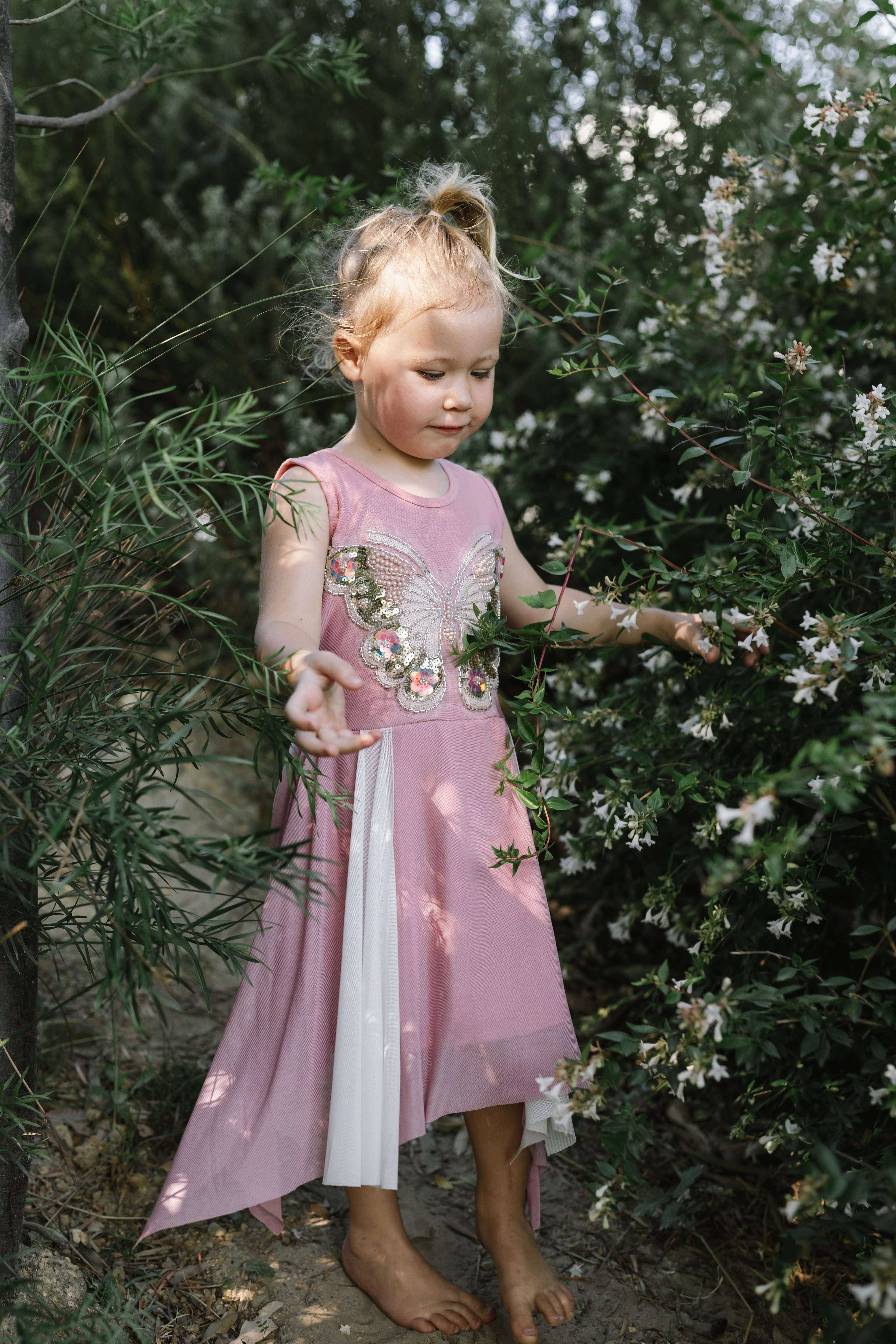 Girls Princess Dress Dusty Pink Butterfly Sparkle