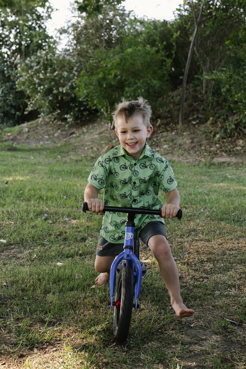 Boys Button Shirt Green Bicycle print