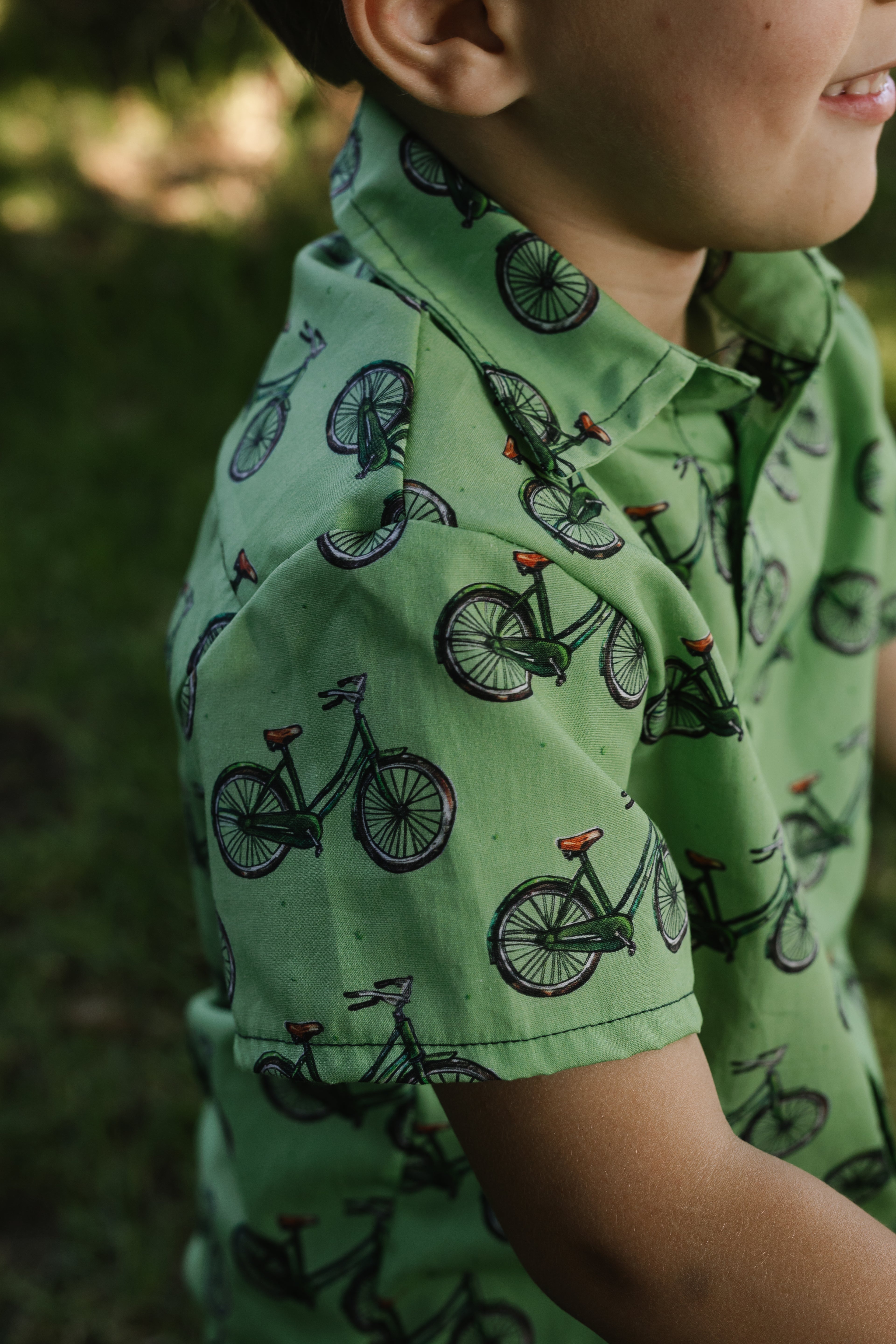 Boys Button Shirt Green Bicycle print