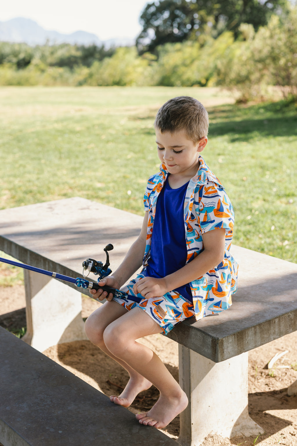 Boys Button Shirt Boats With Blue Vest
