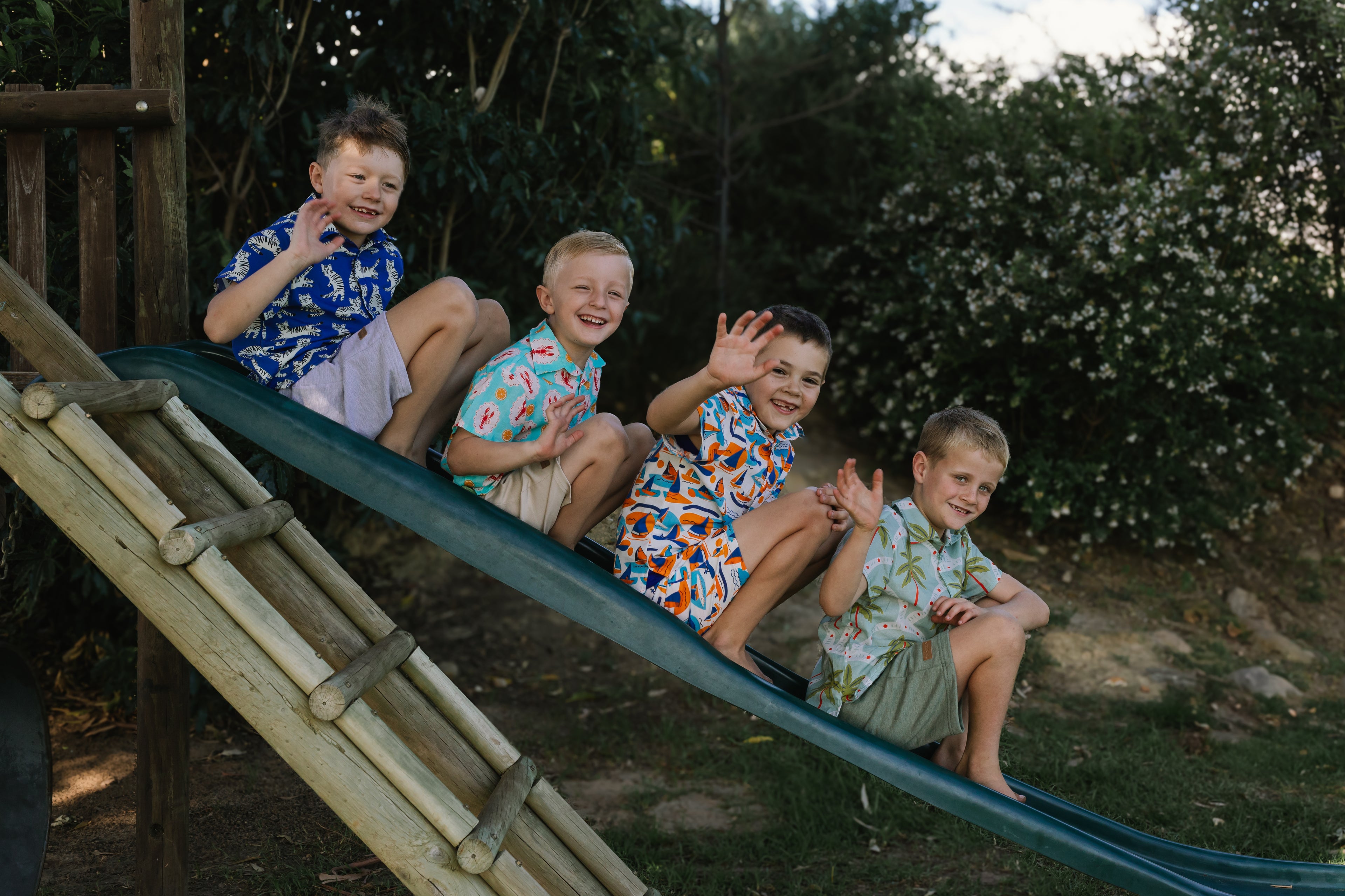 Boys Button Shirt Blue Tigers print