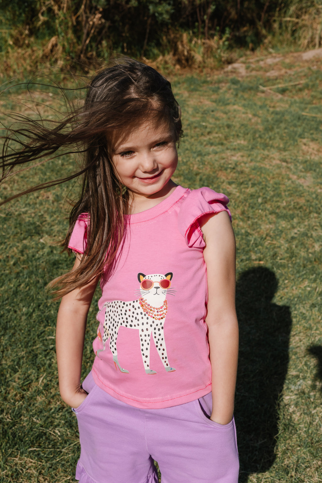 Girls T shirt Pink leopard print