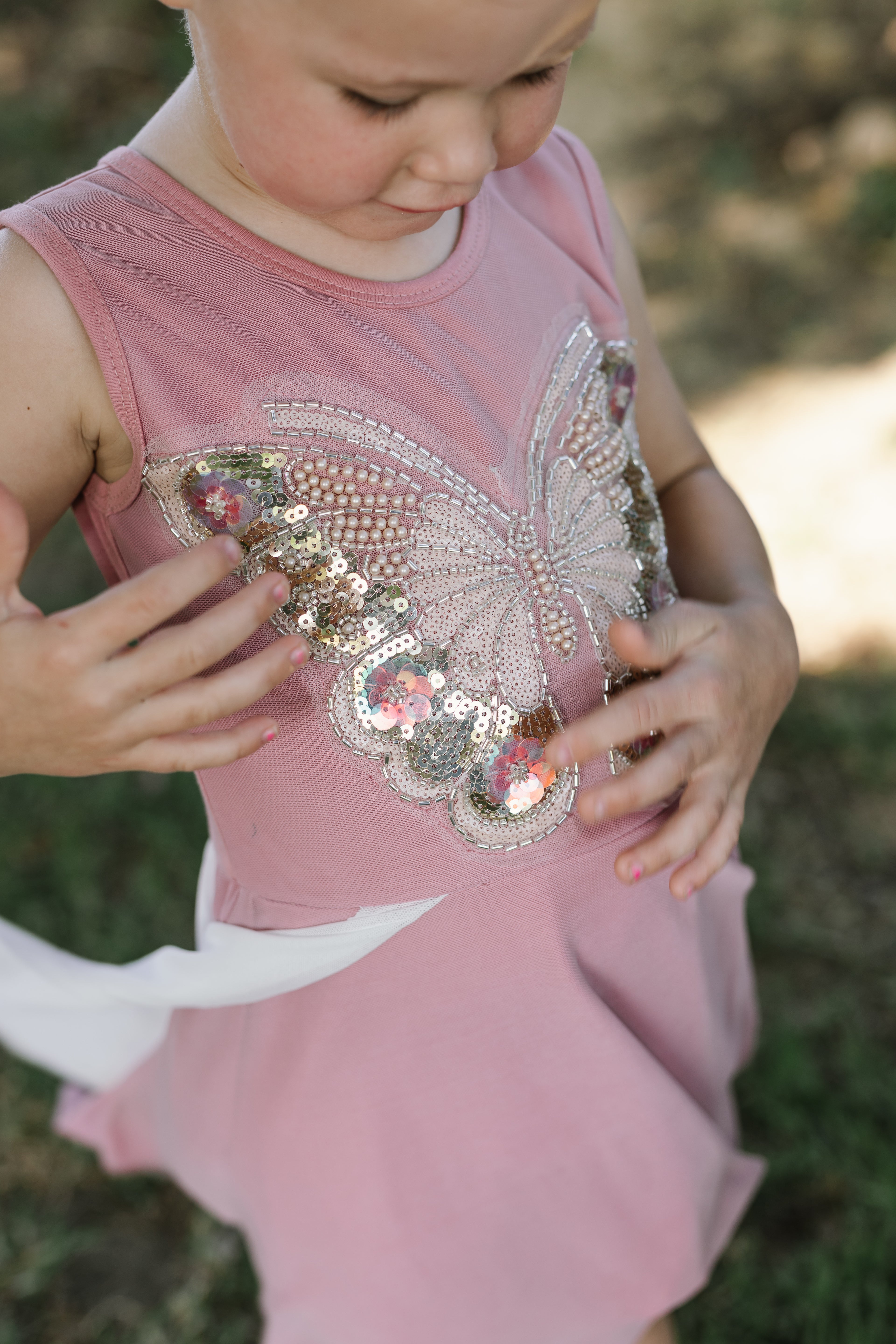 Girls Princess Dress Dusty Pink Butterfly Sparkle