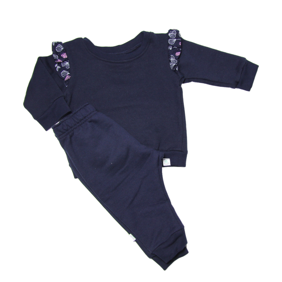 Baby Navy Tracksuit Set with Floral Frill
