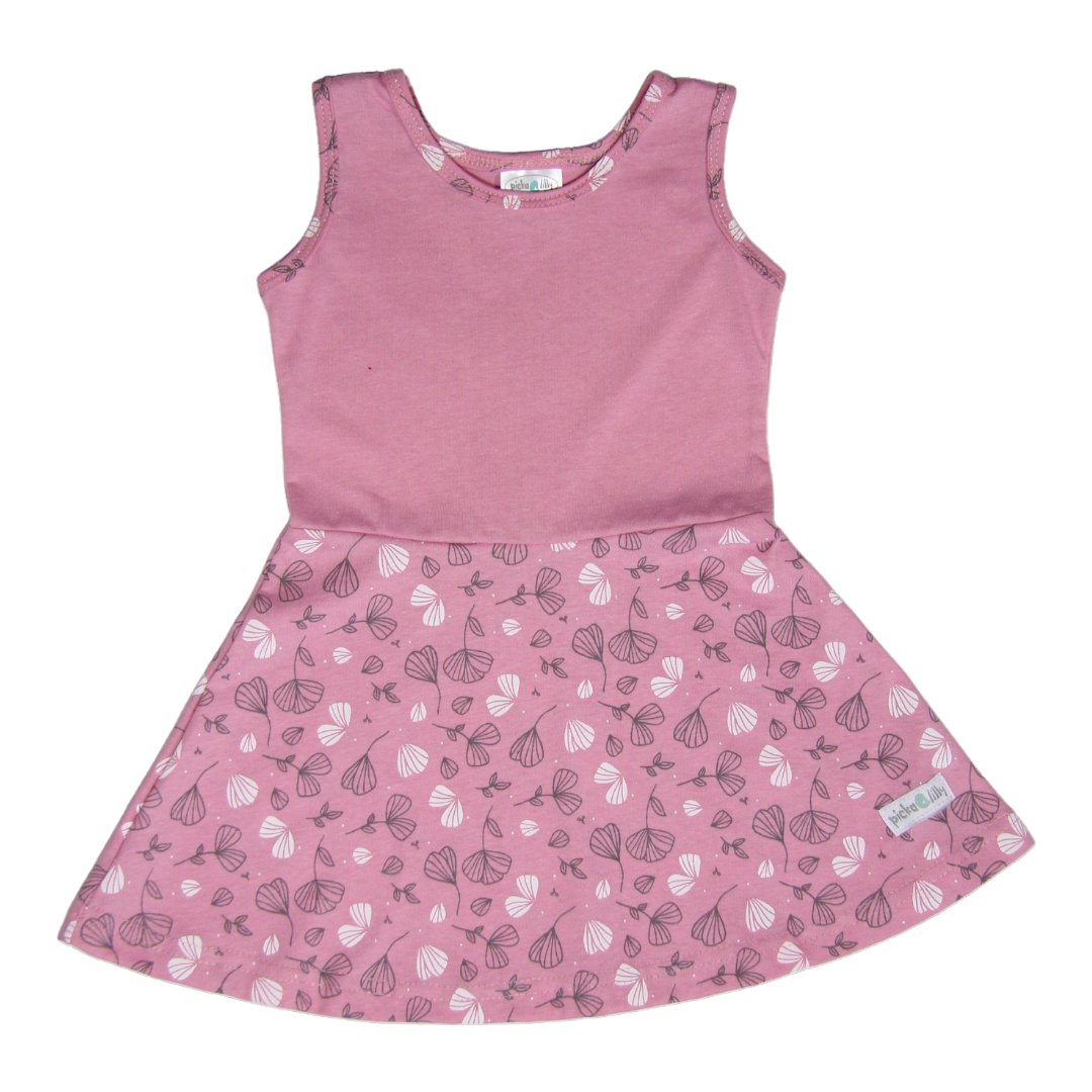 Sea pink floral summer twirl dress - sleeveless (Plain front)