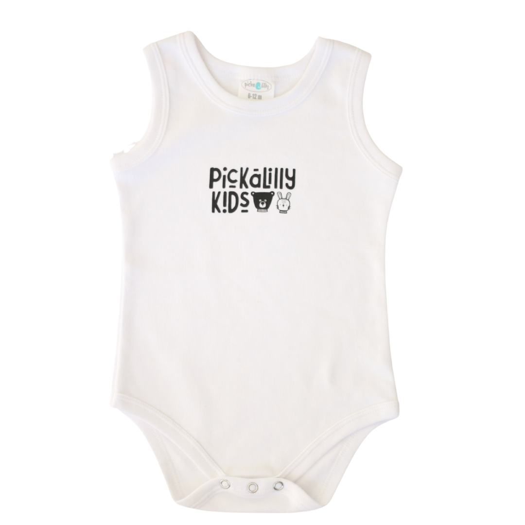 White VEST with black Pickalilly Kids friends faces