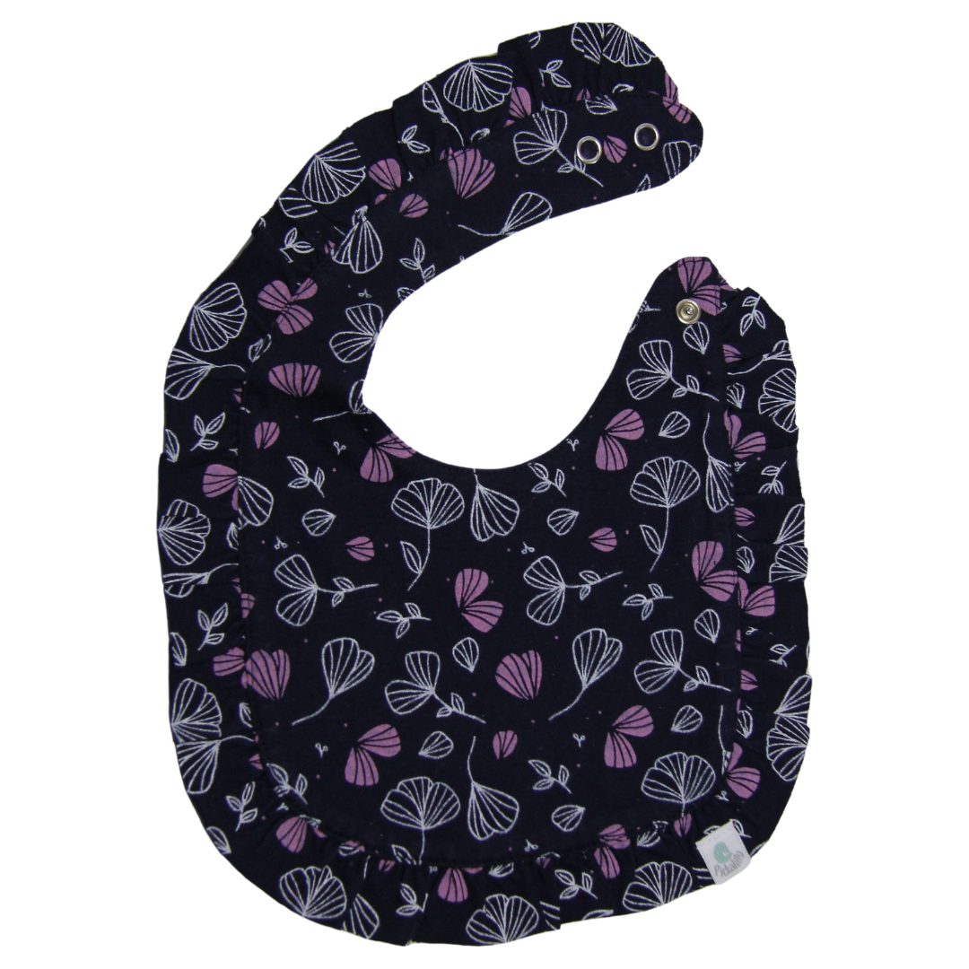 Floral navy frilled baby bib