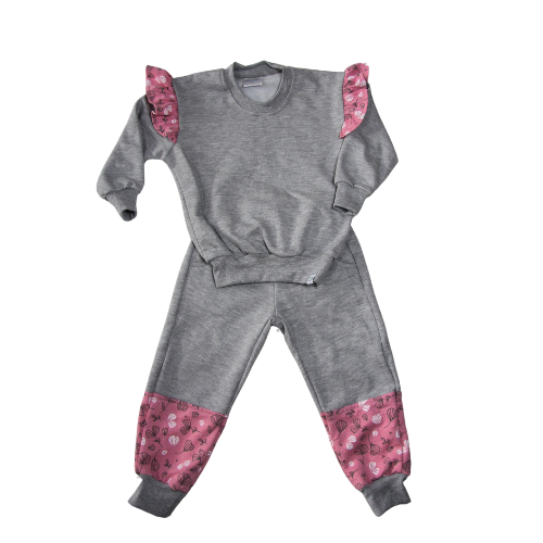 Grey Melange with Seapink Floral Block pants