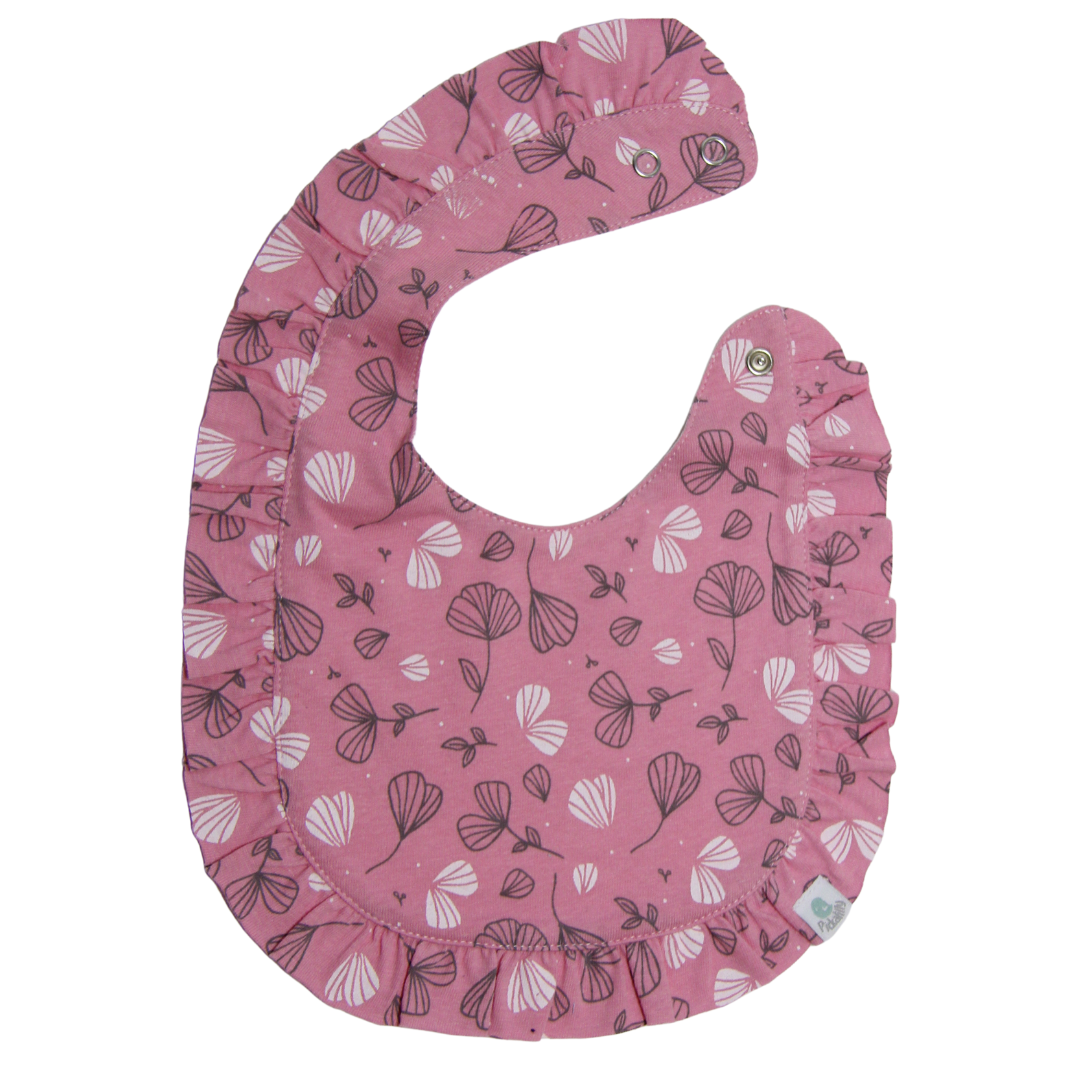 Floral sea pink frilled baby bib