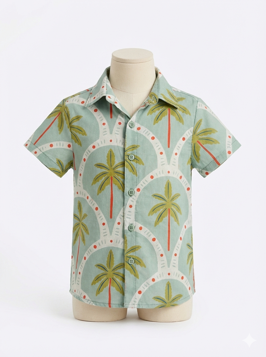 Boys Button Shirt Palm Trees print