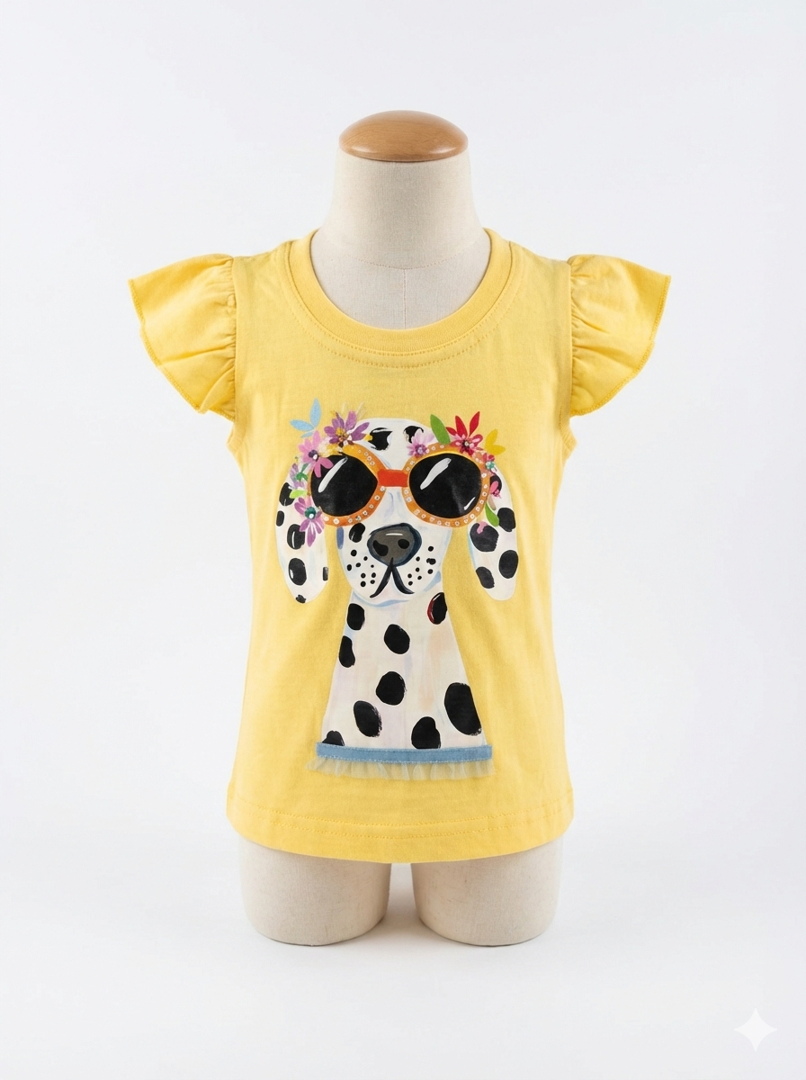 Girls T shirt Yellow Dog Print