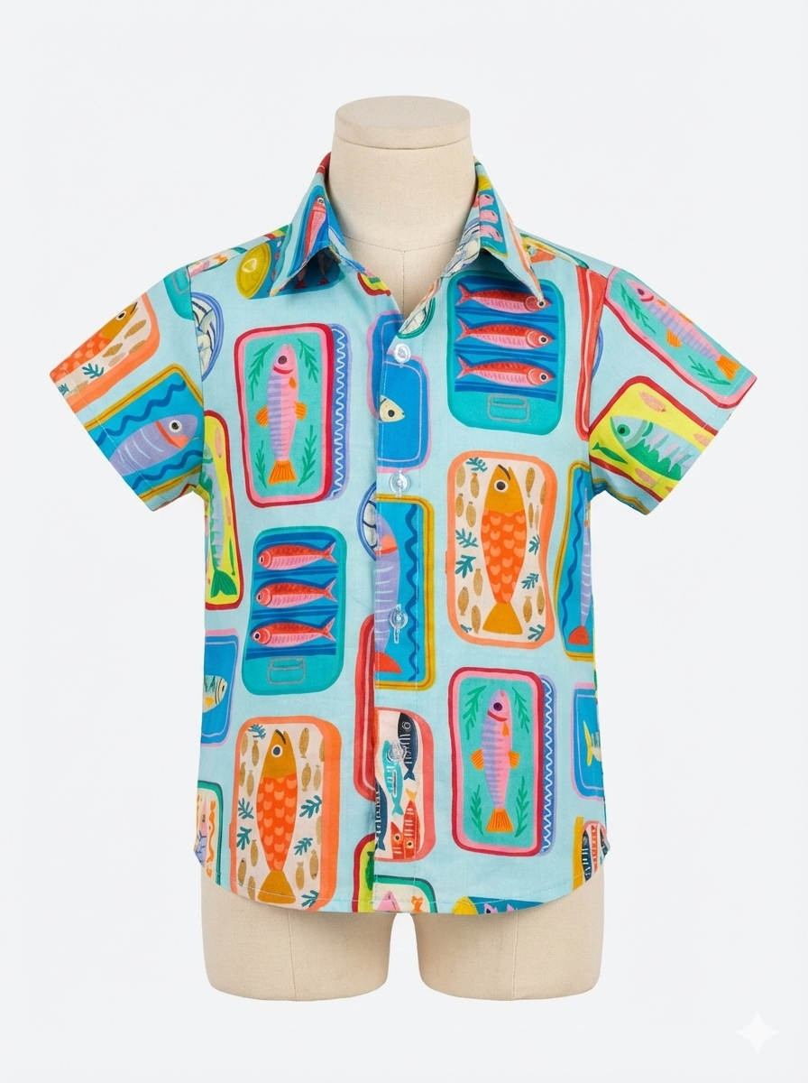Boys Button Shirt Sardines print