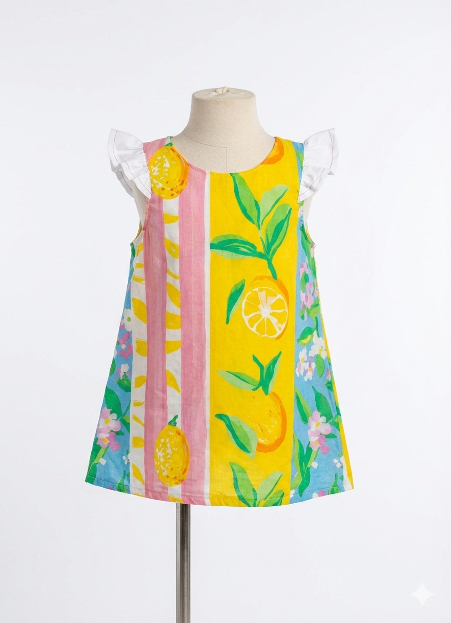 Girls Summer Dress Lemons print