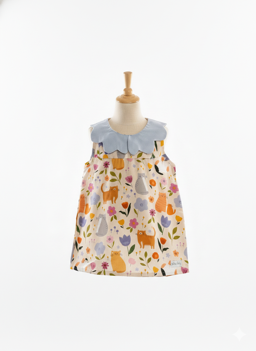 Girls Collar Dresses Soft Cats print