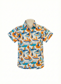Boys Button Shirt Boats With Blue Vest