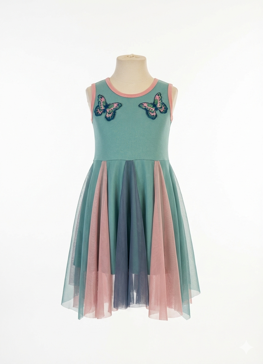 Girls Princess Sage and Dusty Pink Butterflies print