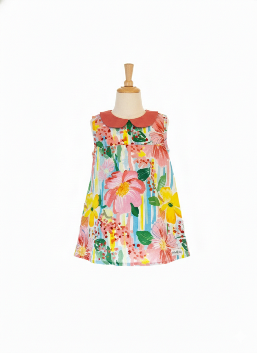 Girls Collar Dresses Peach Flowers print