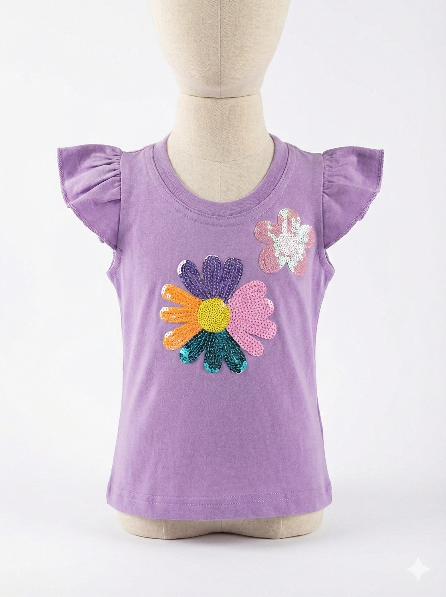 Girls T shirt Lilac Flowers print