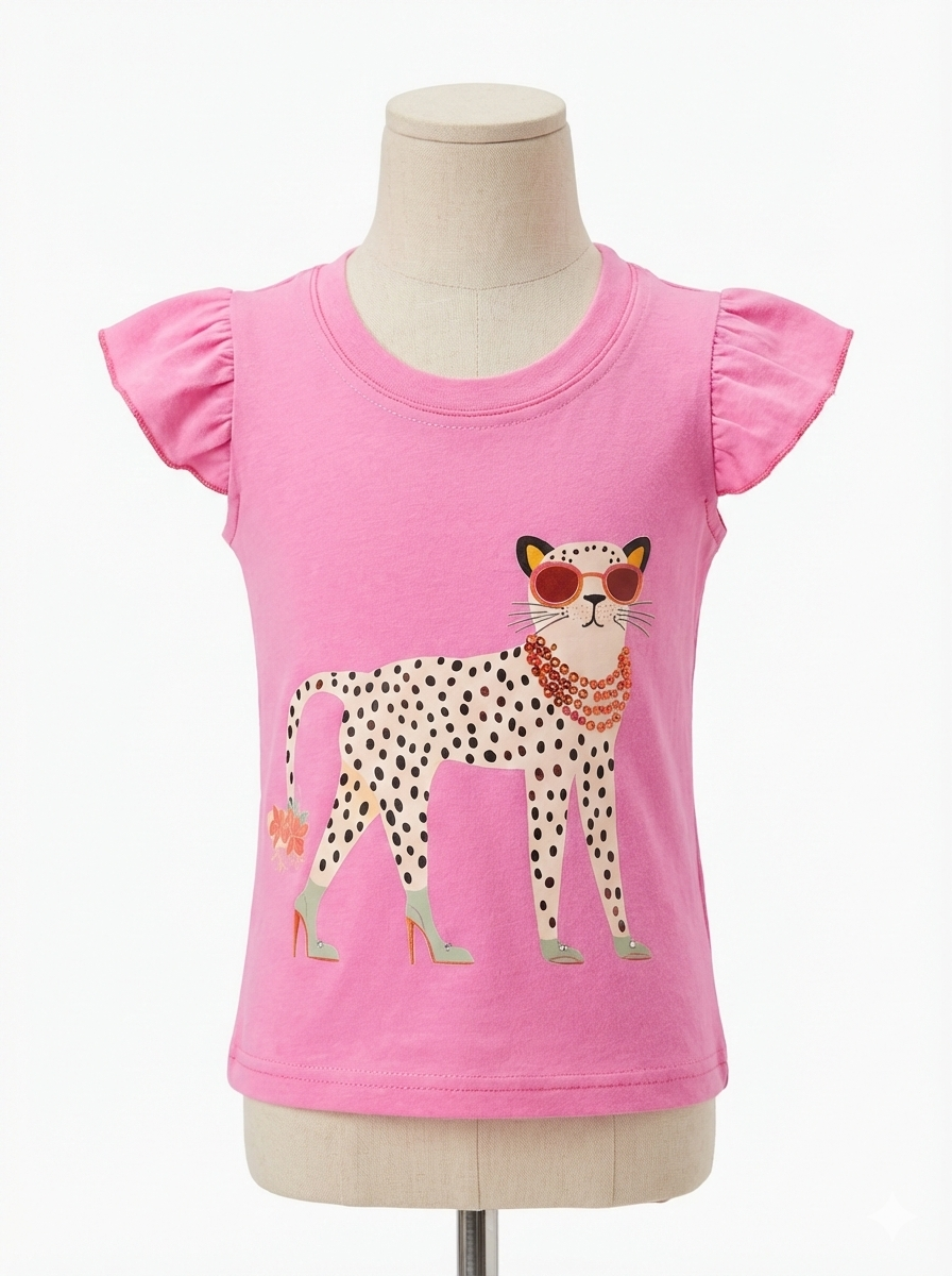 Girls T shirt Pink leopard print