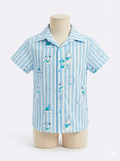 Boys Button Shirt Blue Stripes Dogs print