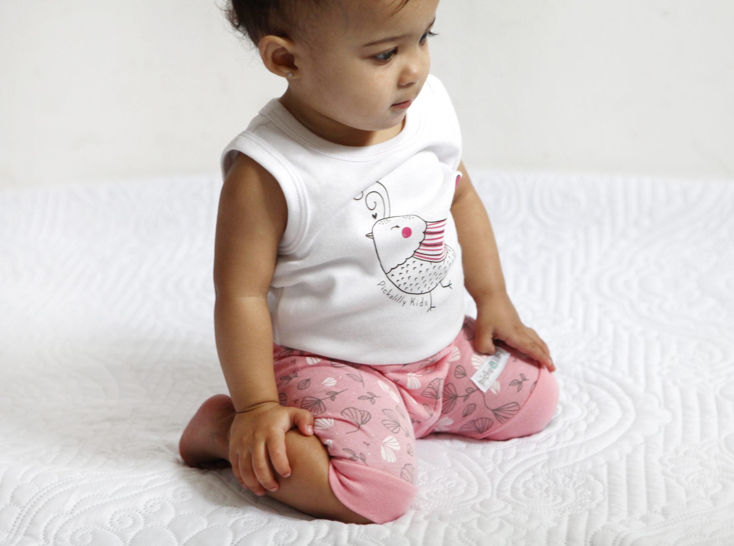 Sea pink floral baby crawlers