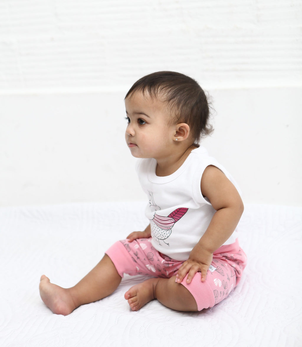 Sea pink floral baby crawlers