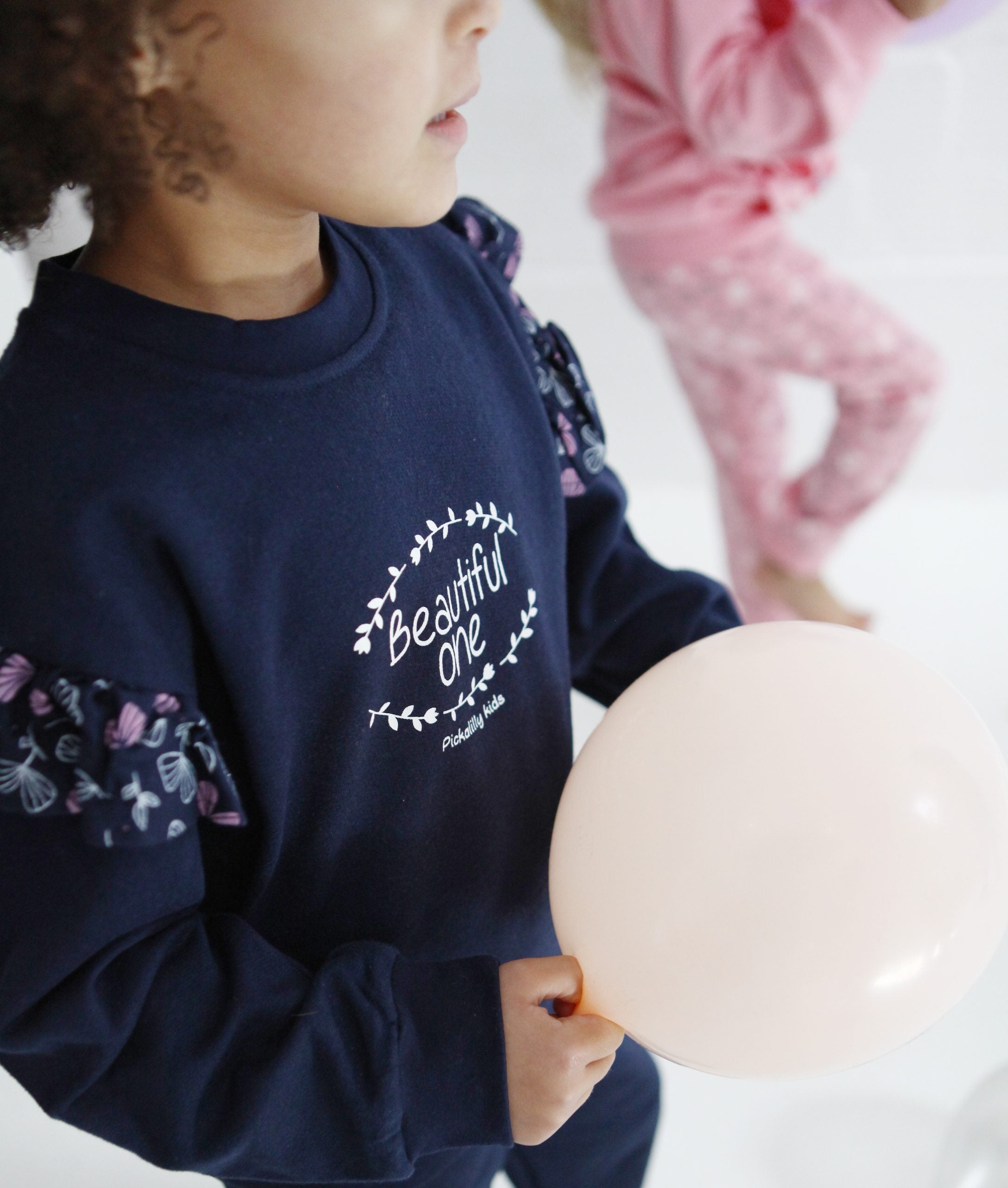 Elegant frilly "Beautiful one" longsleeve navy tops