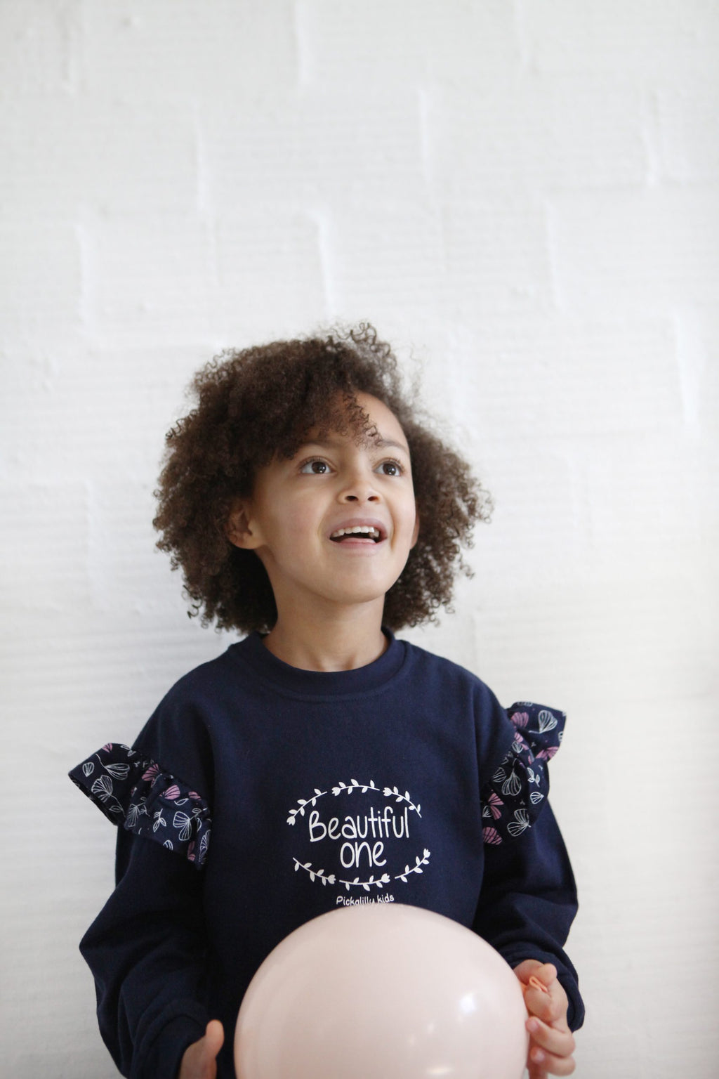 Elegant frilly "Beautiful one" longsleeve navy tops
