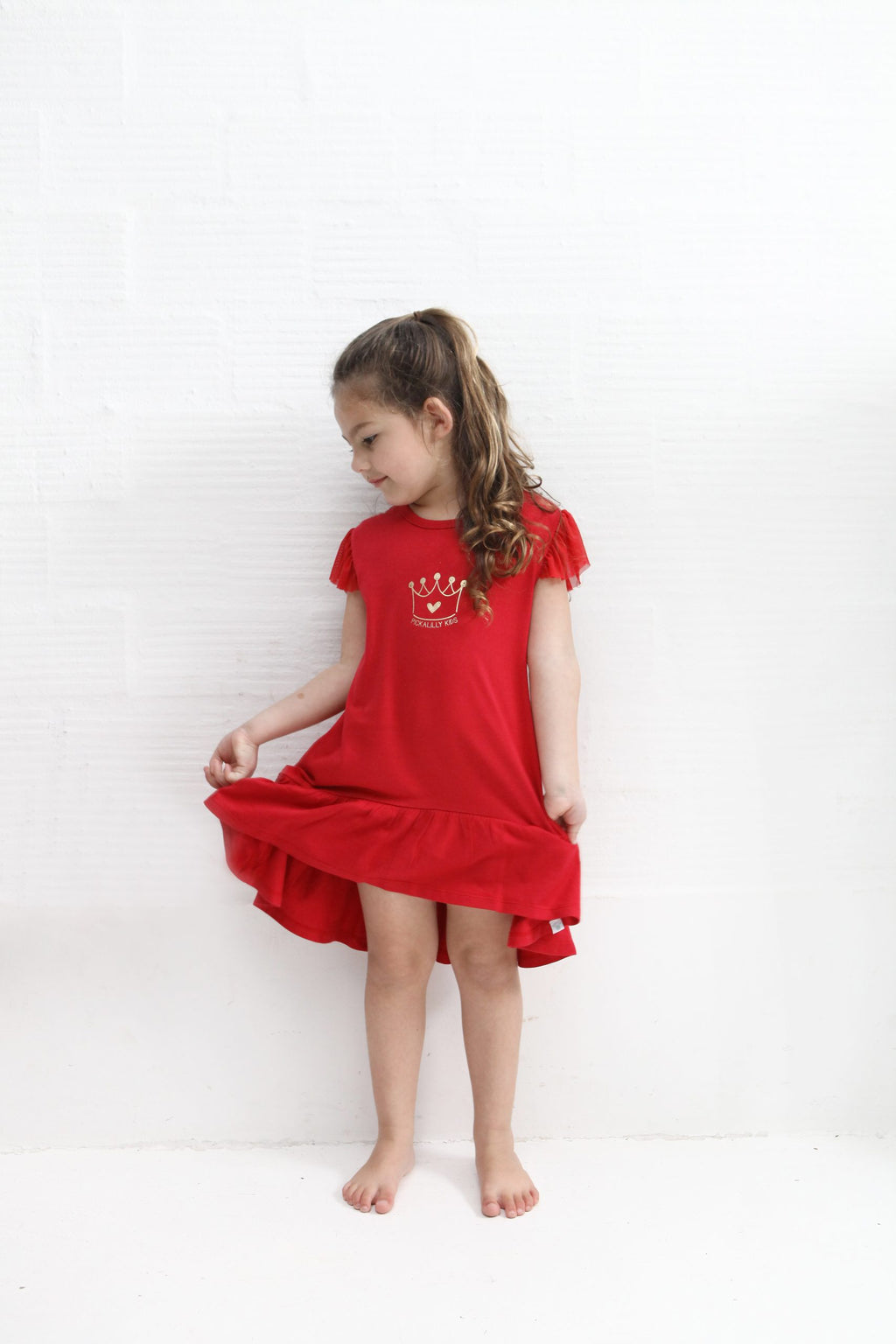 Red celebration dress with golden crown
