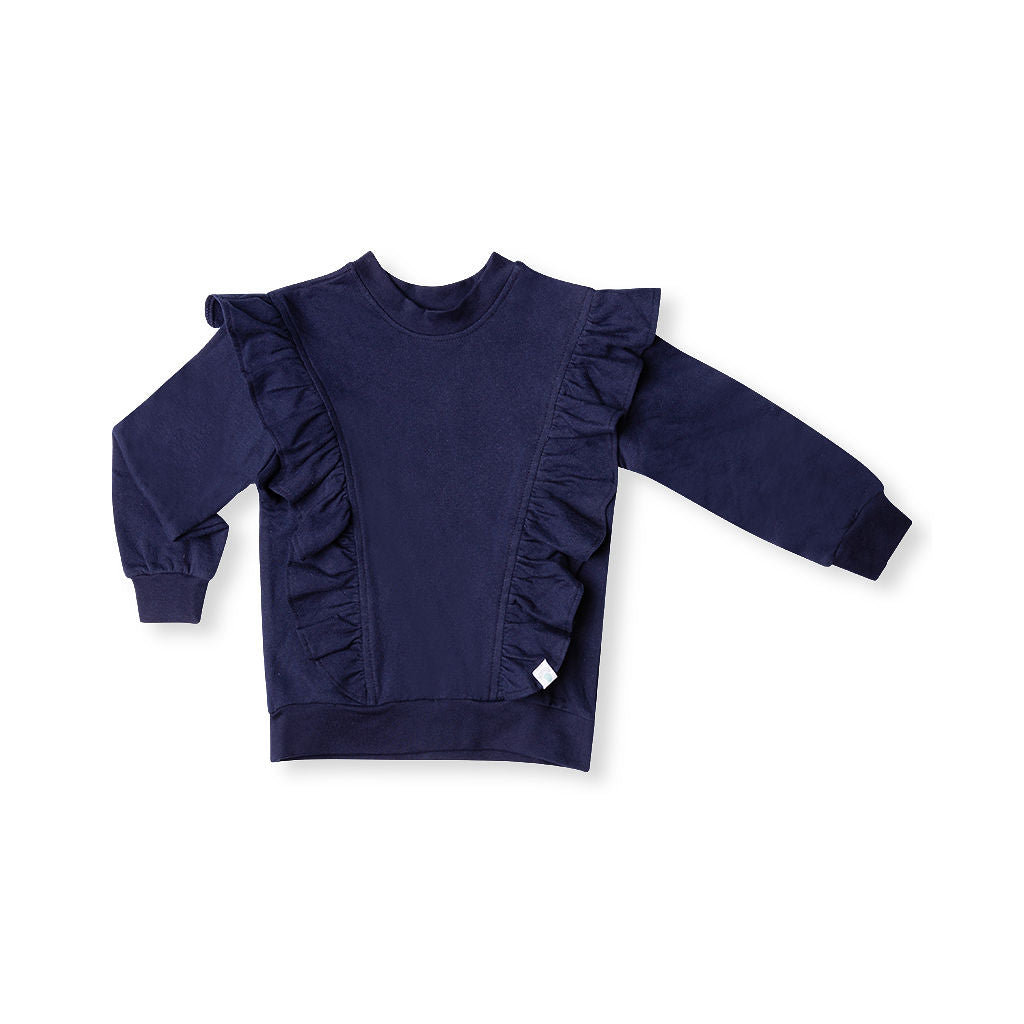 Elegant frilly longsleeve navy tops