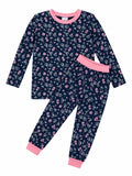 100% Cotton Girls Pajama Set Bundle (2-Pack) Navy Flowers & Pink Tic Tac