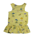 Yellow umbrella frill dress with blue skipants
