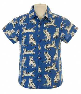 Boys Button Shirts Blue Tigers print