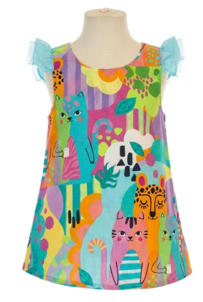 Girls Summer Dress Funky Cats print