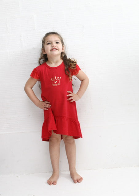 Red celebration dress with golden crown