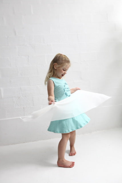 Aqua princess mesh dress with free and fearless print