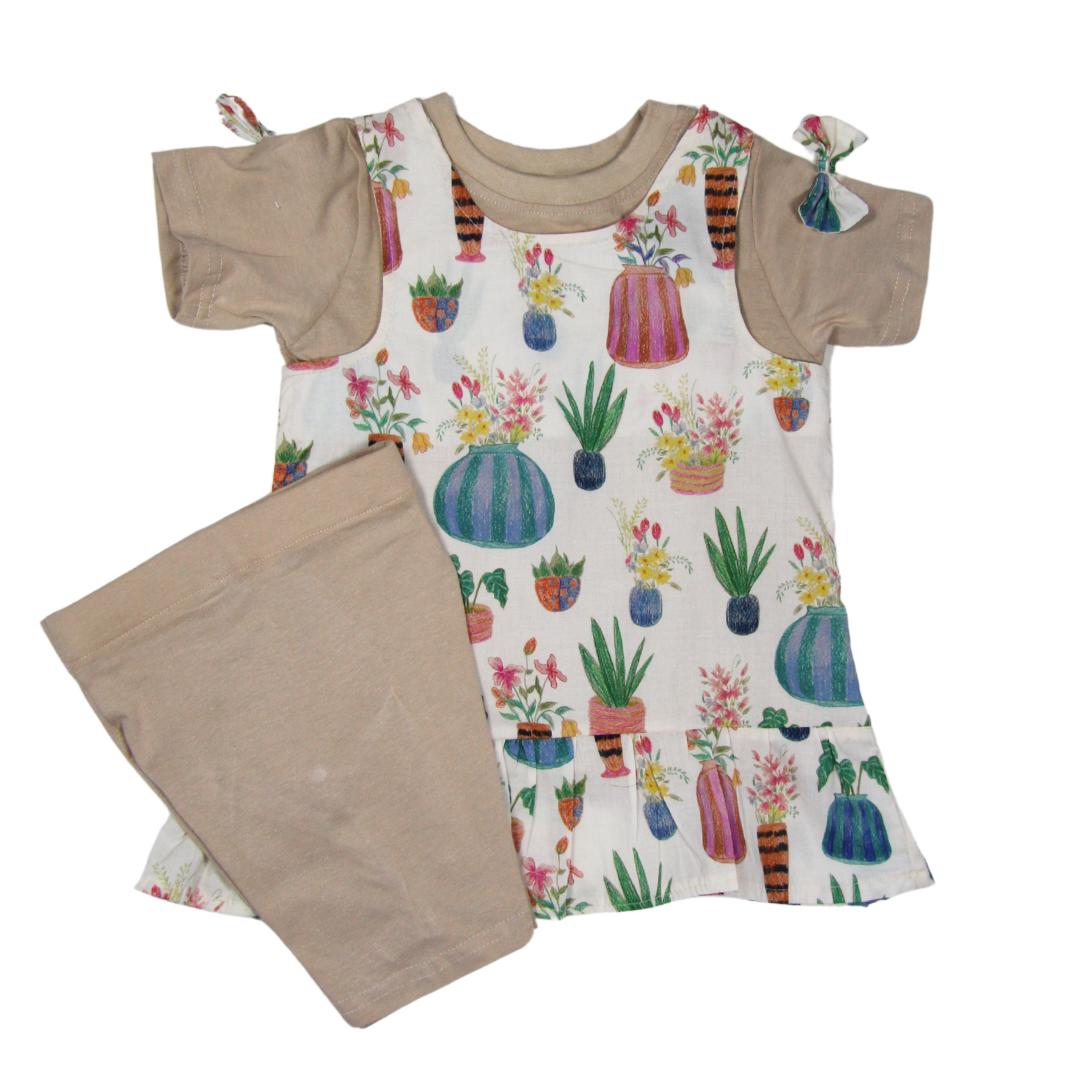 3 pack Vases frill dress with t-shirt and pants set