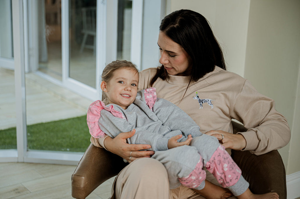 Grey Melange with Seapink Floral Block pants