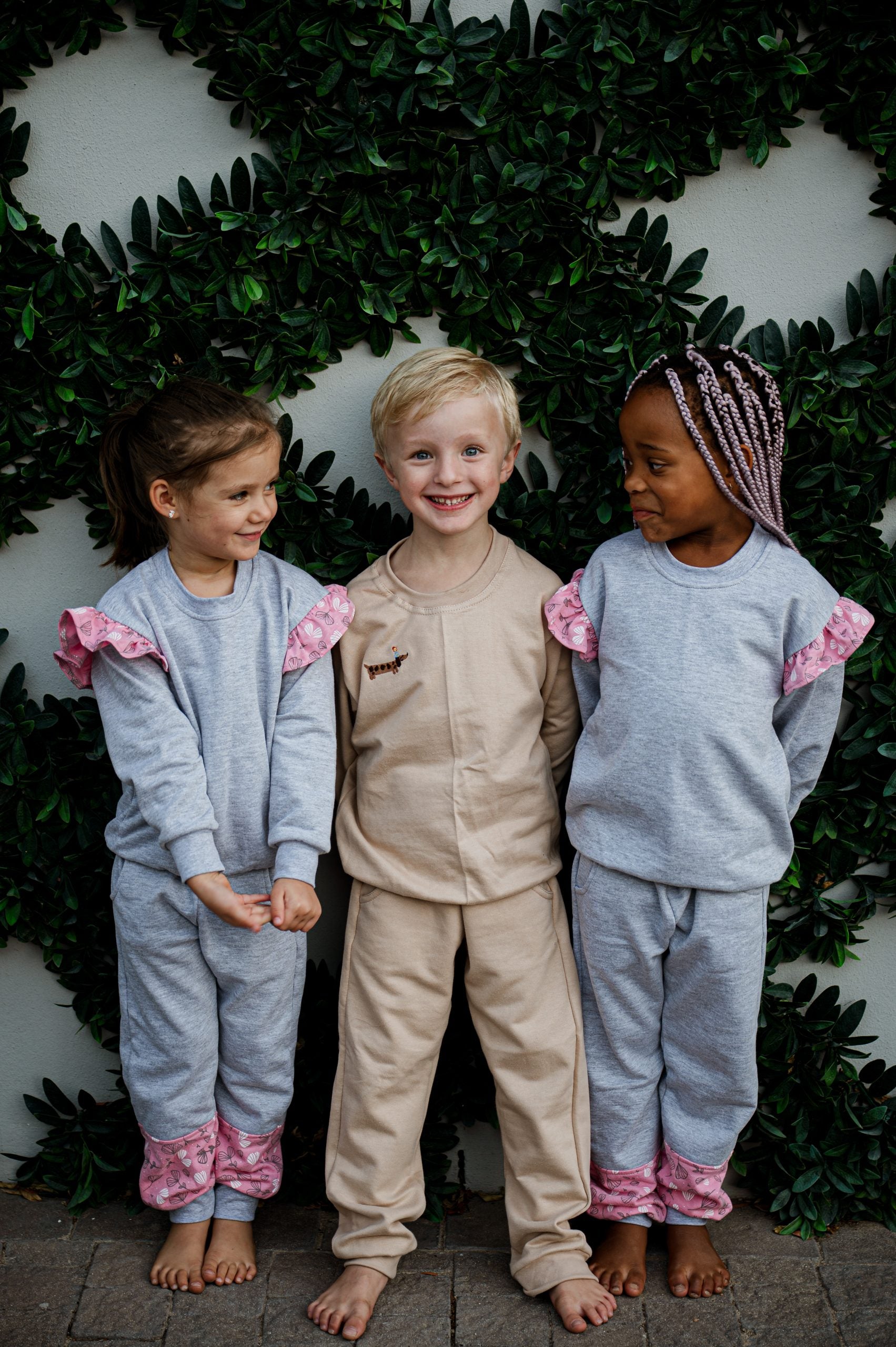 Grey Melange with Seapink Floral Block pants